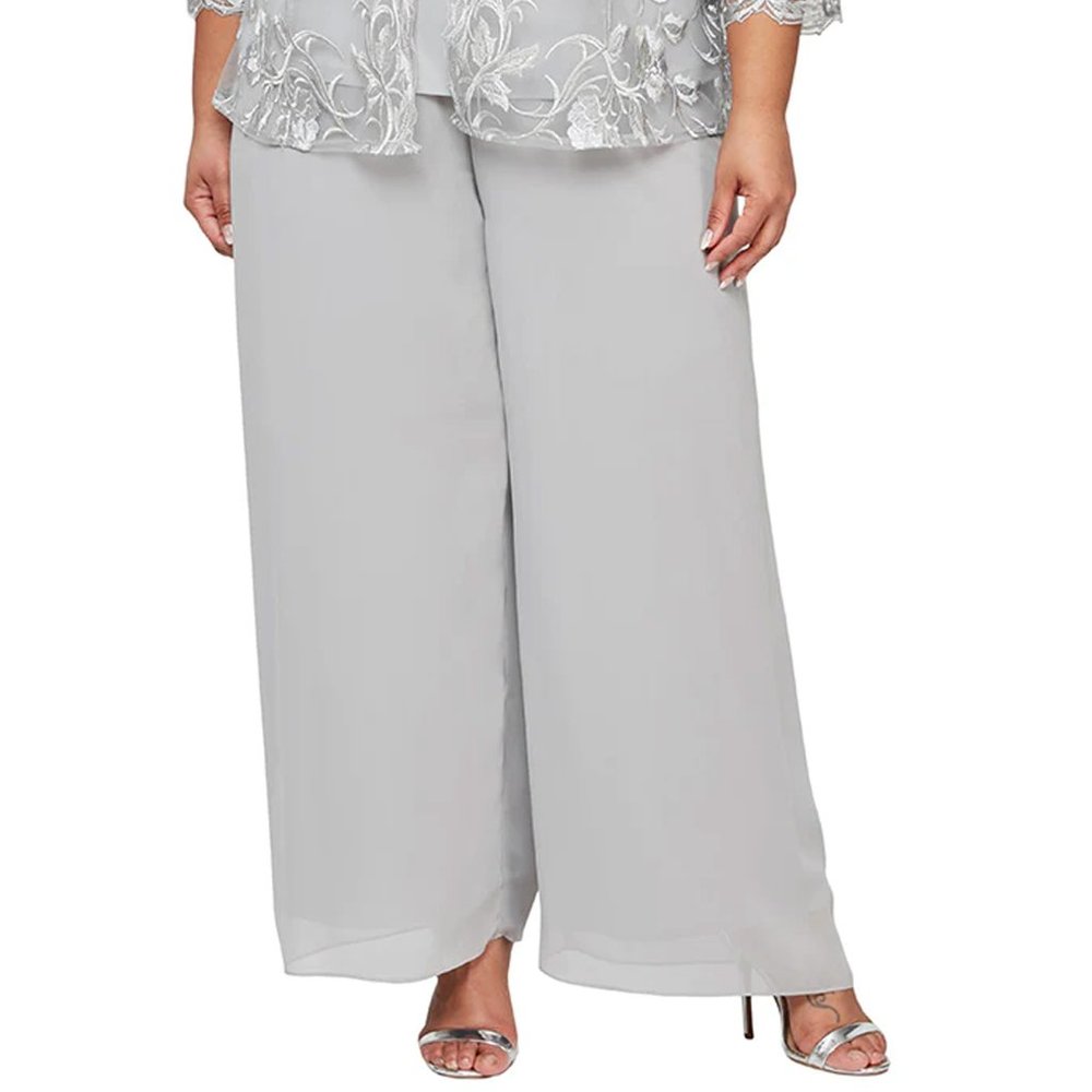 Alex Evenings Size 2X Plus Dove Gray Chiffon Overlay Wide Leg Pant Elastic Waist